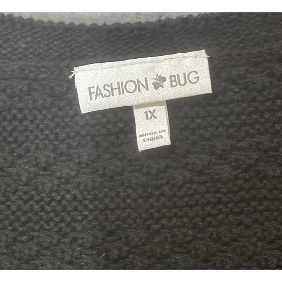 Fashion Bug 1X Black Knit Shrug Cardigan Short Sleeve Ramie Cotton Open Weave - Picture 4 of 8